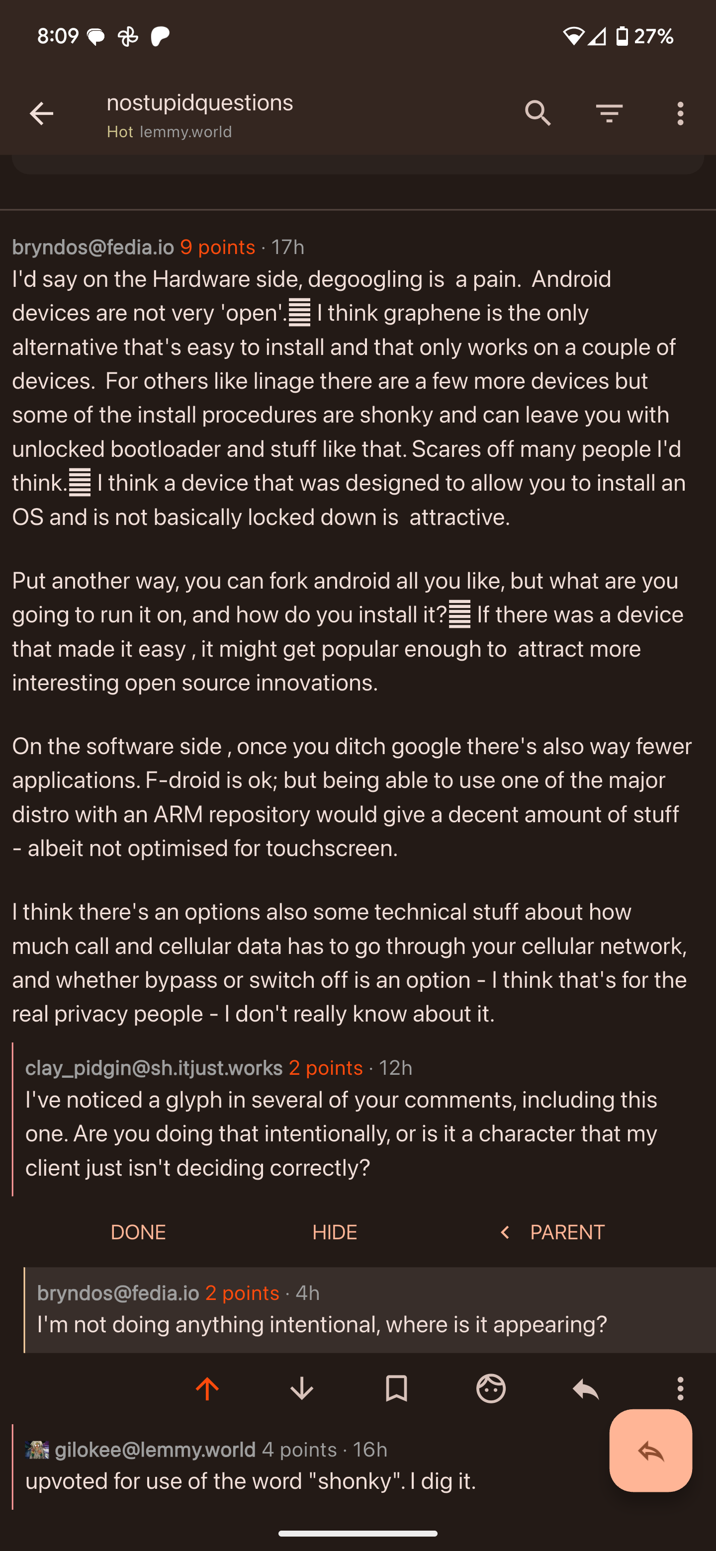 screenshot of a Lemmy comment